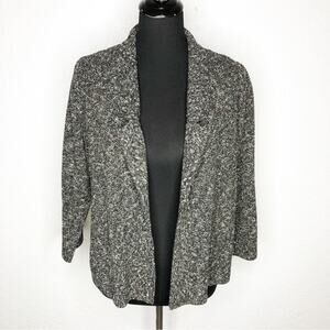 Eileen Fisher black white tan marled open linen blend cardigan Petite Large LP